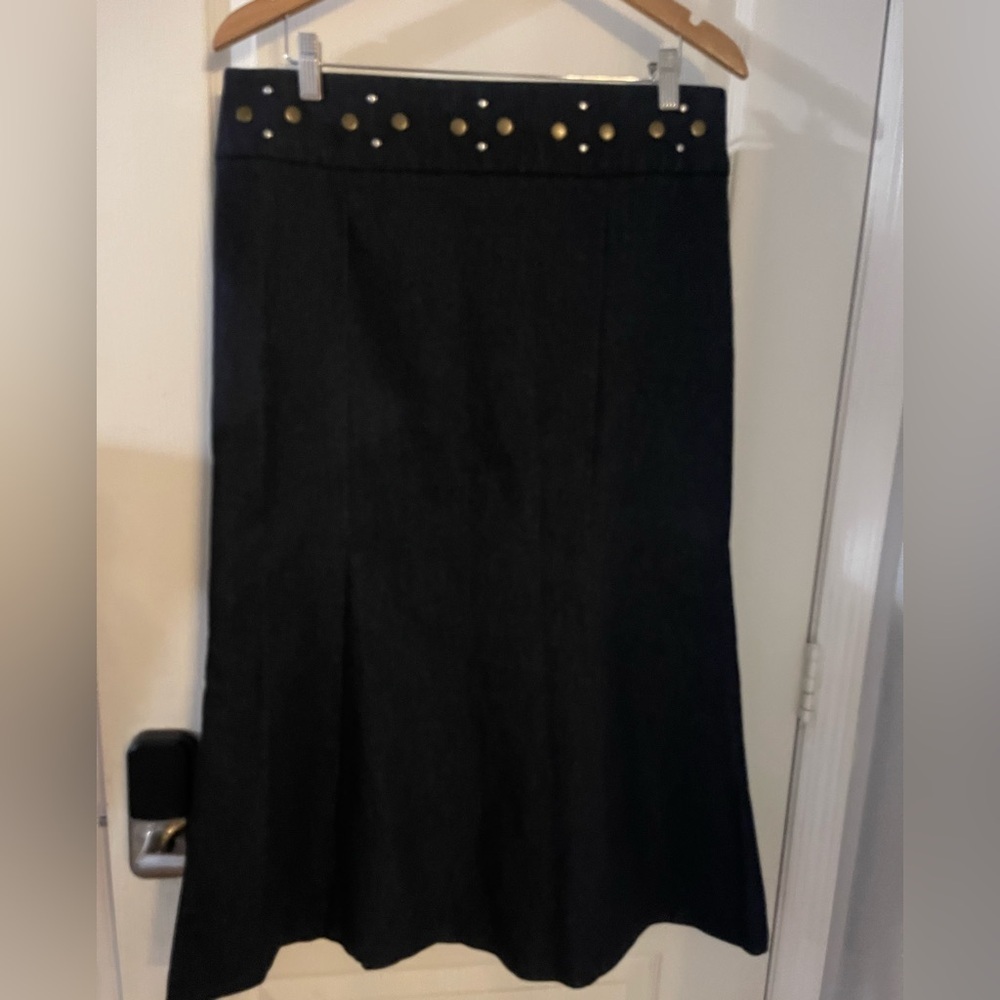 New York & Company Indigo Denim A-Line Skirt with Gold Studs‎